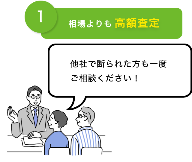 1 相場よりも高額査定 他社で断られた方も一度ご相談ください！