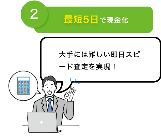 2 最短5日で現金化 大手には難しい即日スピード査定を実現！